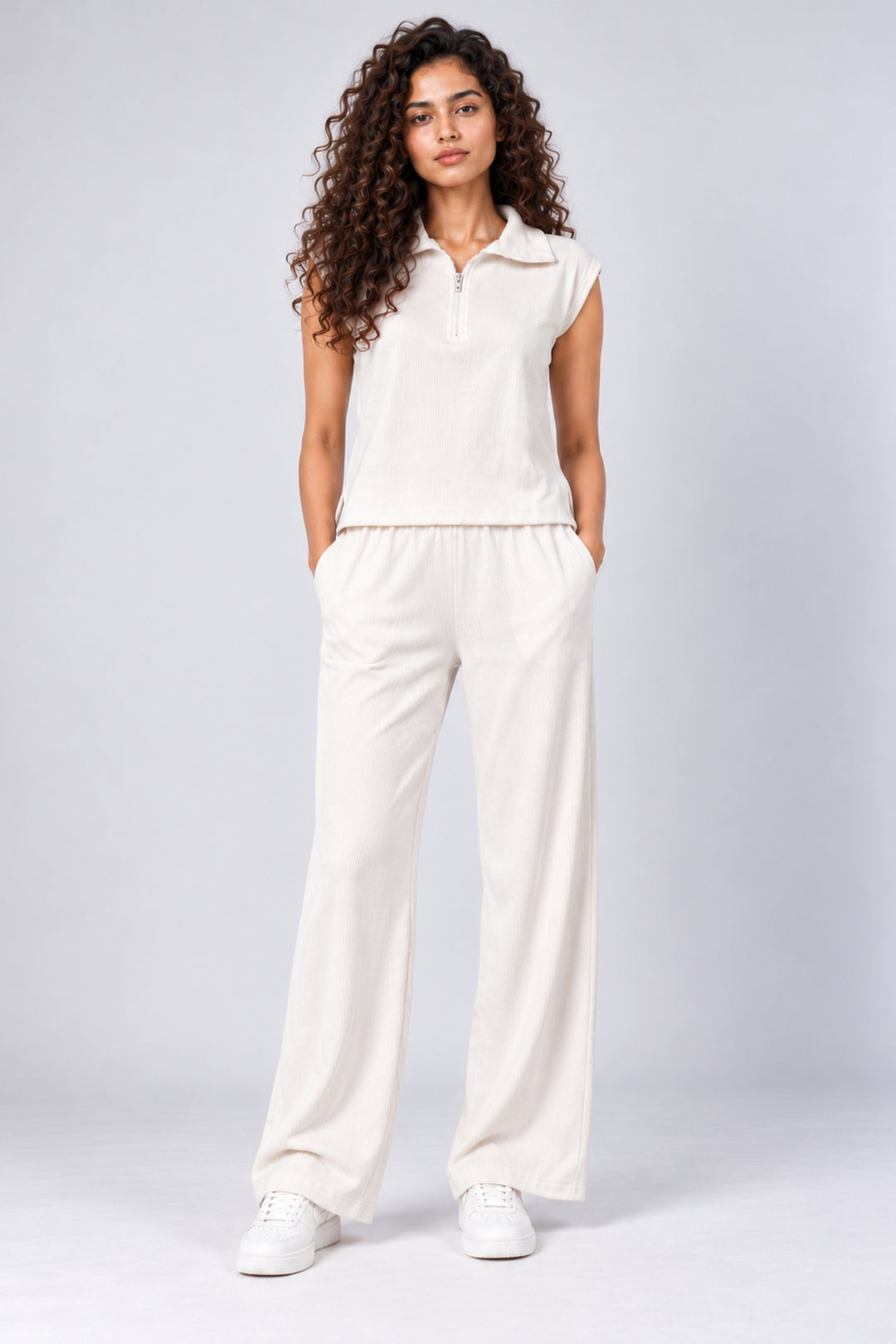Corelight  Zip Up White Lounge Set