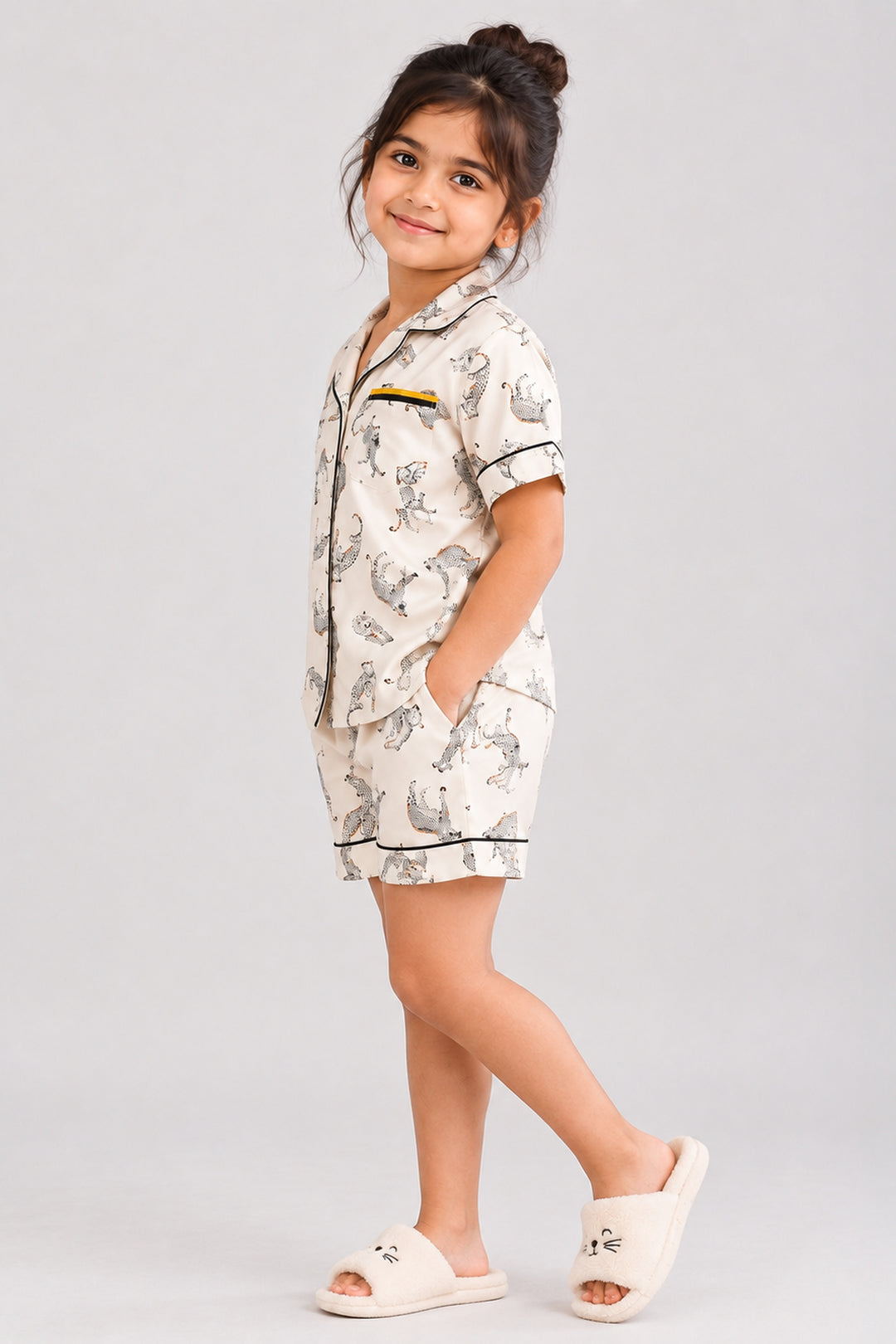 Wild Elegance Kids Collared Short Set in Japan Satin