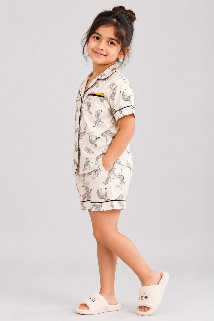 Wild Elegance Kids Collared Short Set in Japan Satin