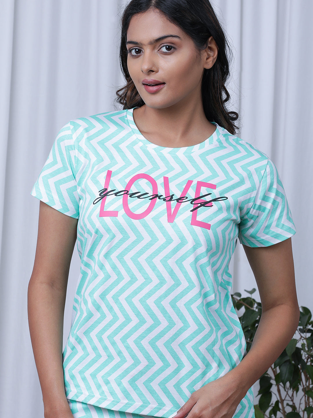 Chevron Printed Pure Cotton Night Suit
