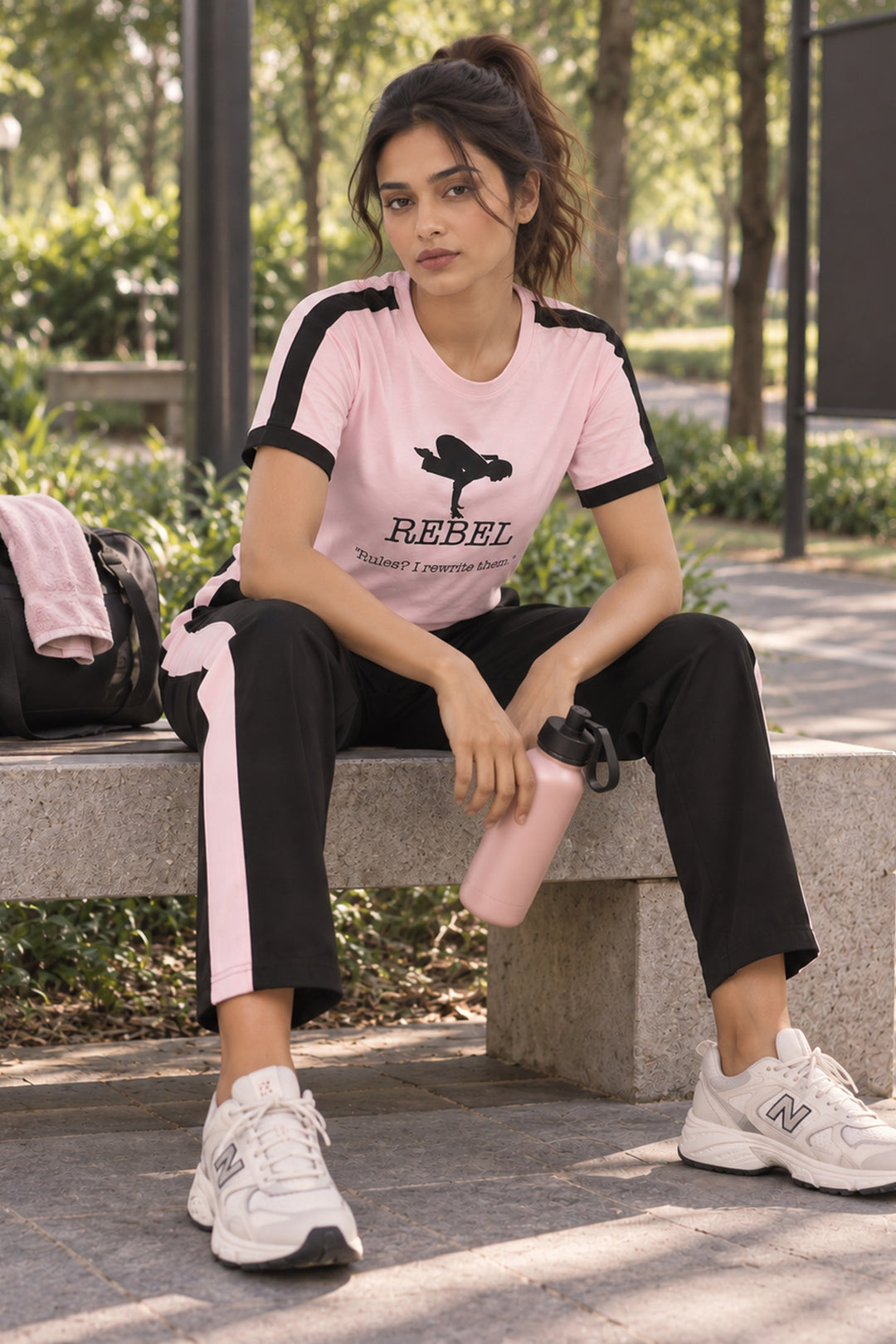 Slumber Jill Active Comfort Black & Pink Cotton Jersey Coord Set
