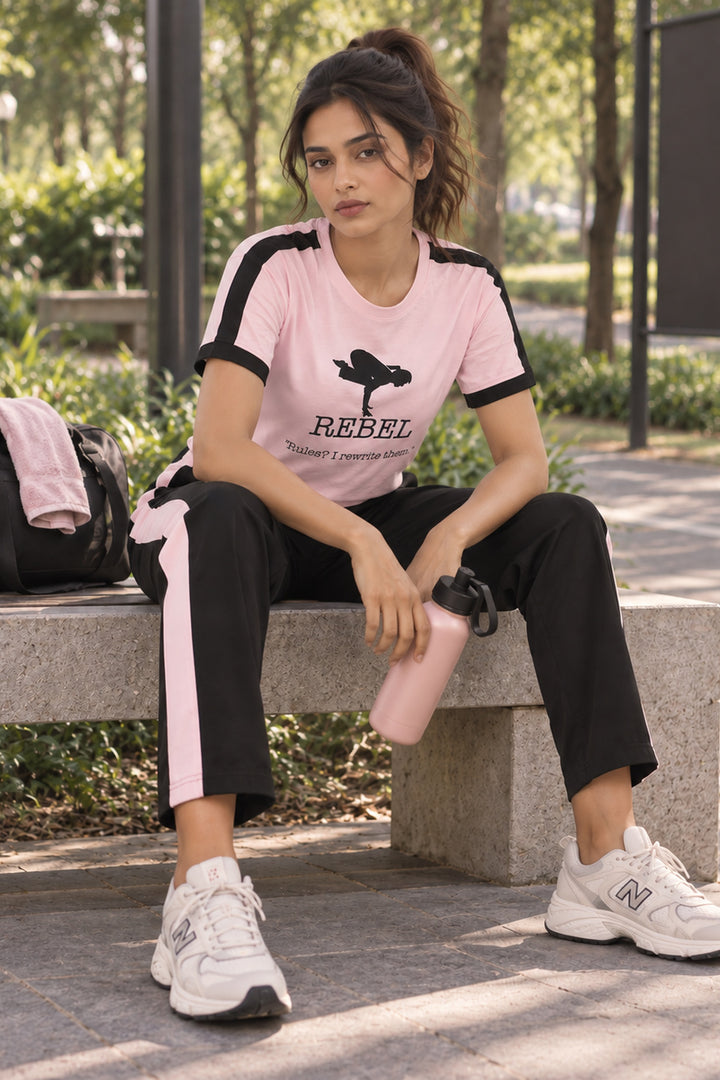 Slumber Jill Active Comfort Black & Pink Cotton Jersey Coord Set