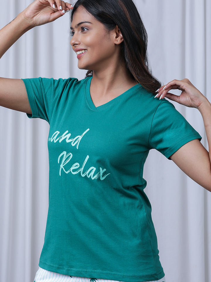 Typography Printed Pure Cotton Night Suit