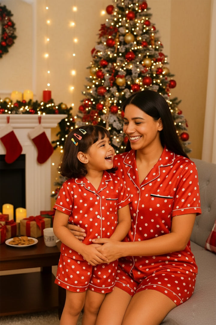 POPPY POLKA MOM AND ME COLLARD SHORT SET IN JAPAN SATIN