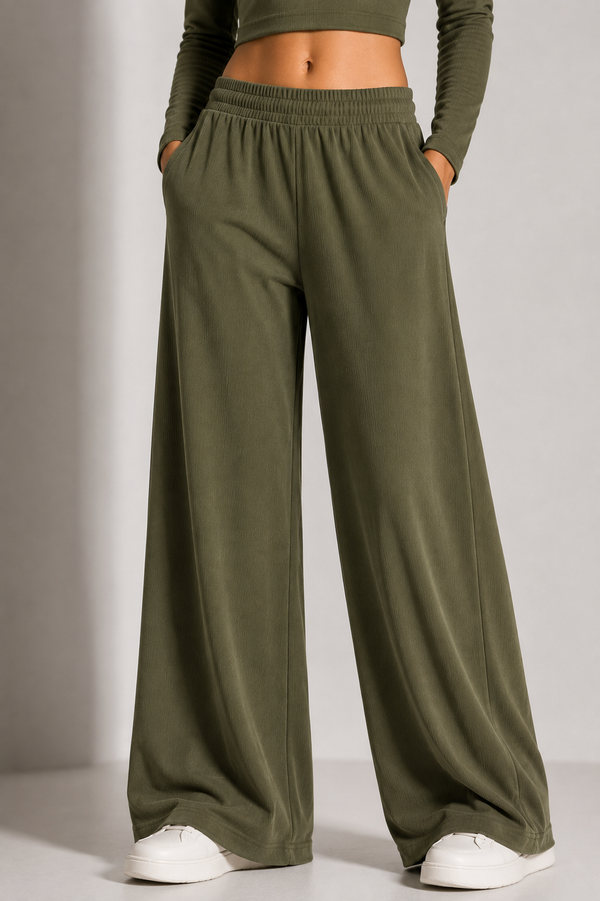 AirLuxe Rib Olive Wide leg Pants