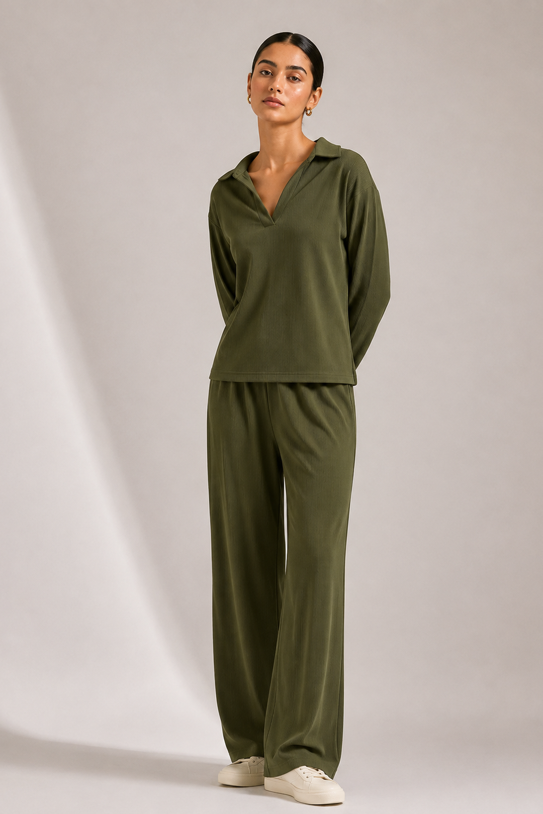 AirLuxe Rib Olive Wide leg Pants