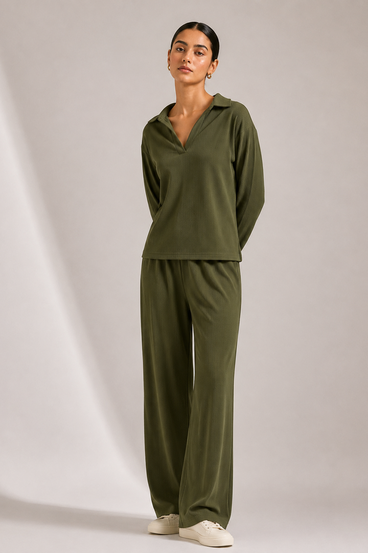 AirLuxe Rib Olive Wide leg Pants