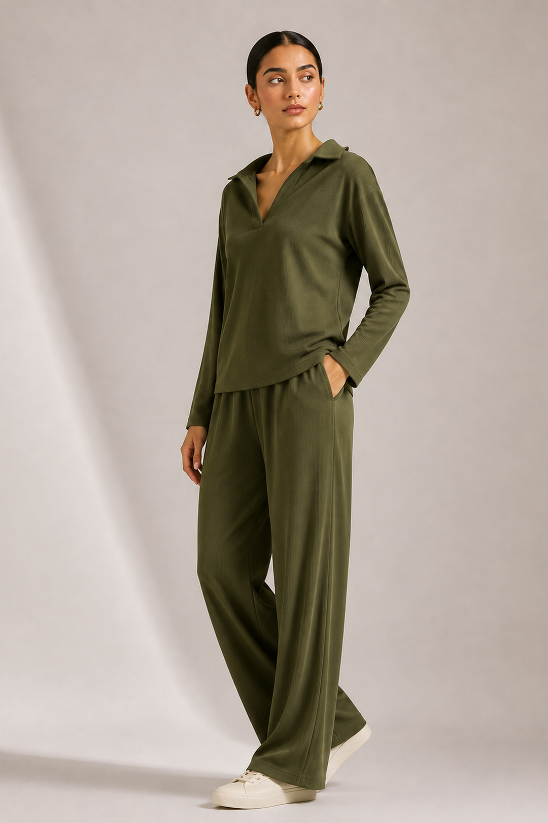 AirLuxe Rib Olive Wide leg Pants