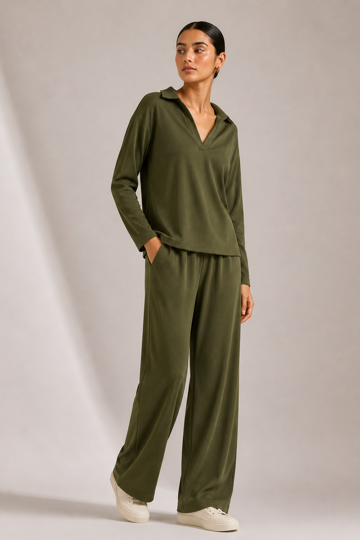 AirLuxe Rib Olive Wide leg Pants