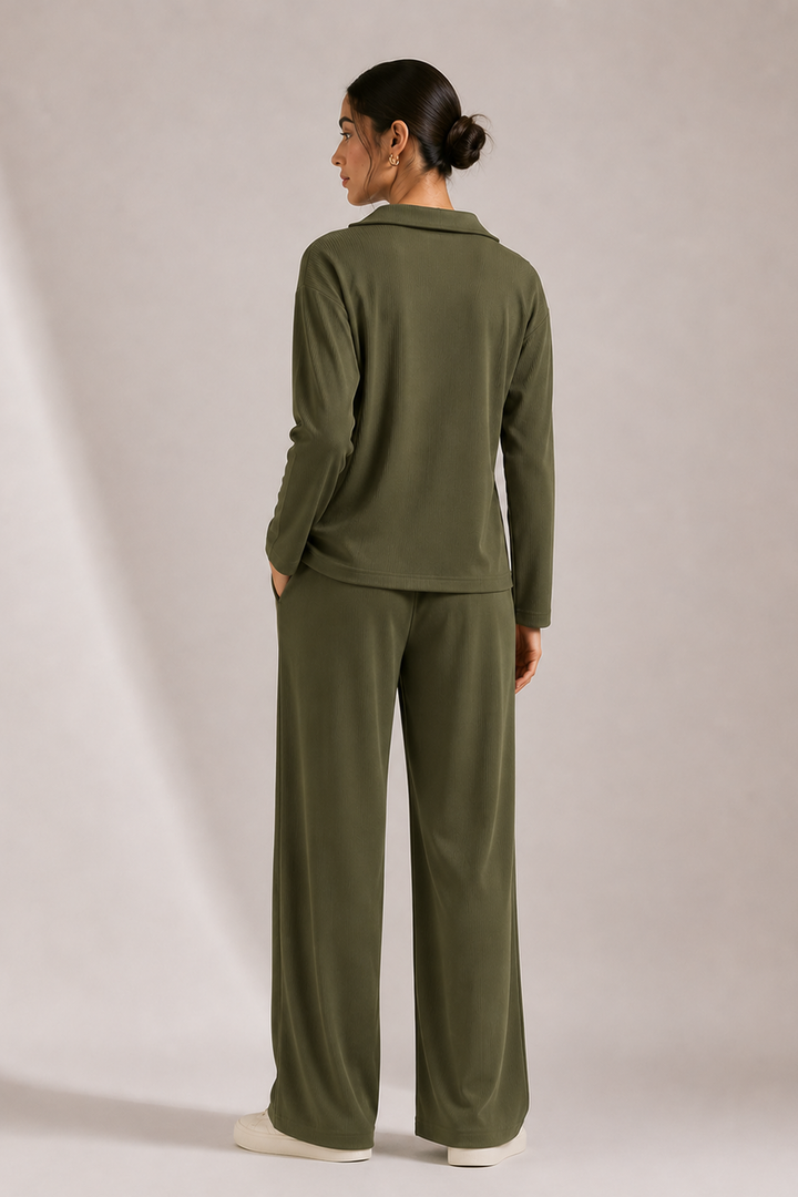 AirLuxe Rib Olive Wide leg Pants