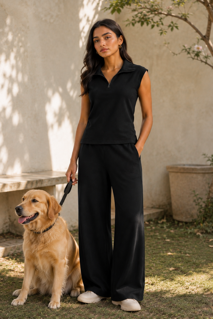AirTouch Rib Zip Up Black Lounge Set