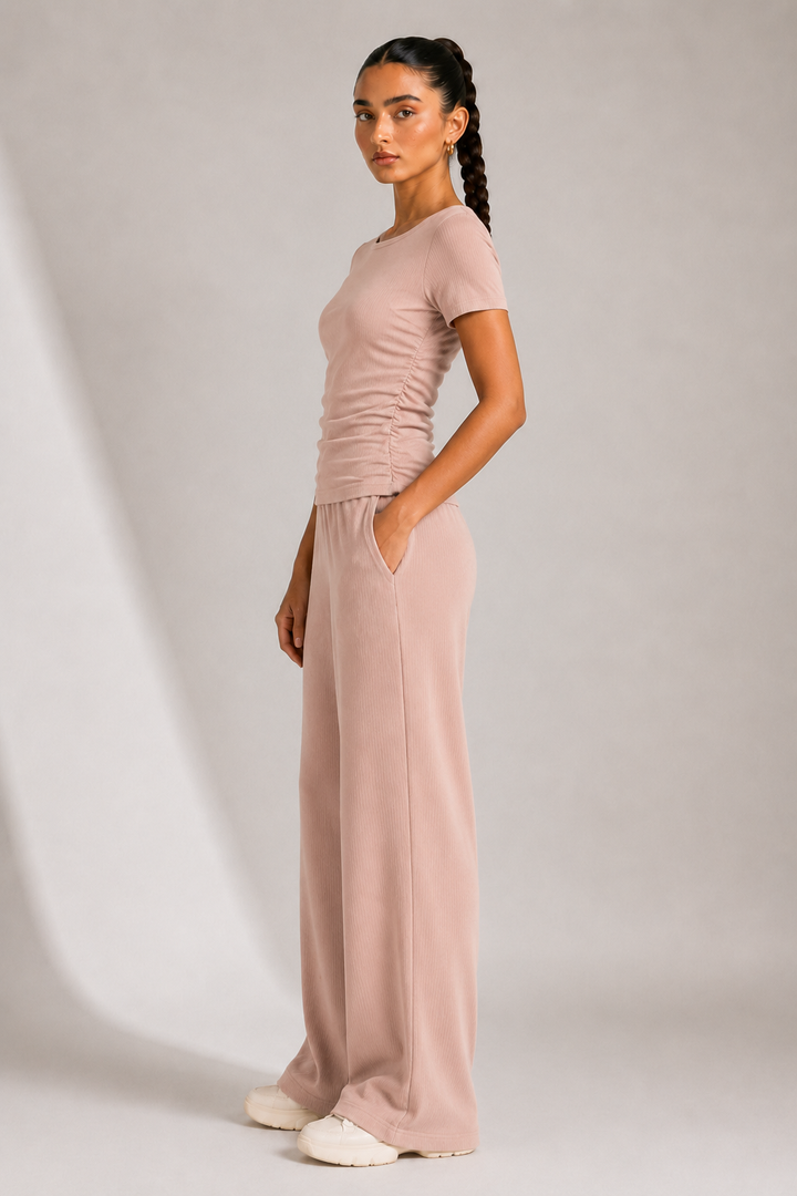 AirLuxe Rib™ Petal Blush Fluid Wide Leg Pants