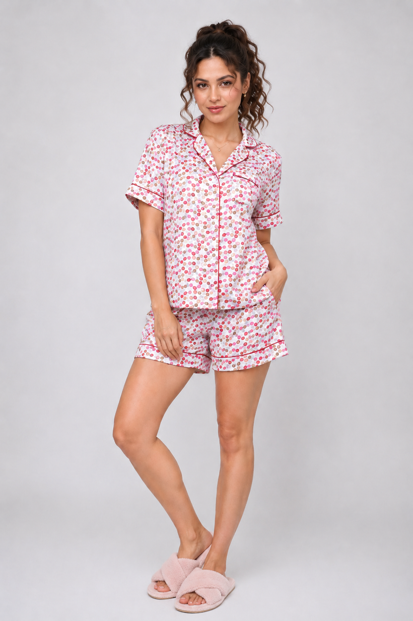 Cherry Crush Button Down Short Set in japan satin
