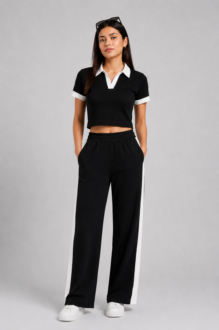 Off Duty Club Set in Black Rib Knit