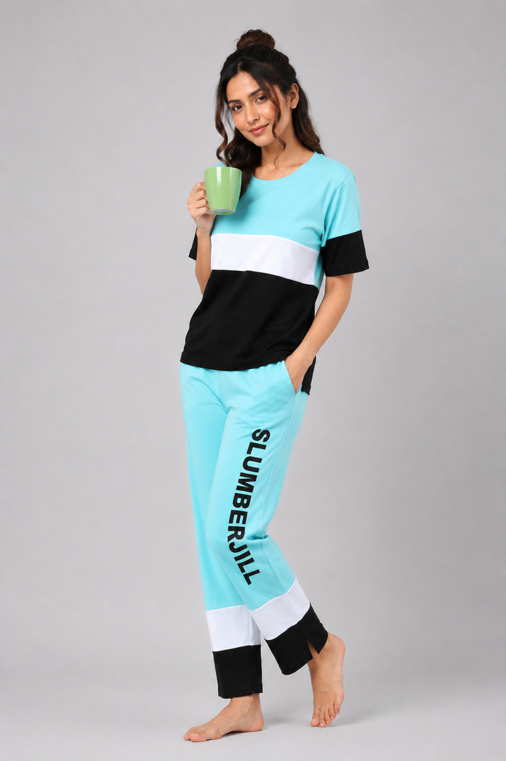 Slumber Everyday Aqua Cascade Lounge Set Made of Cotton