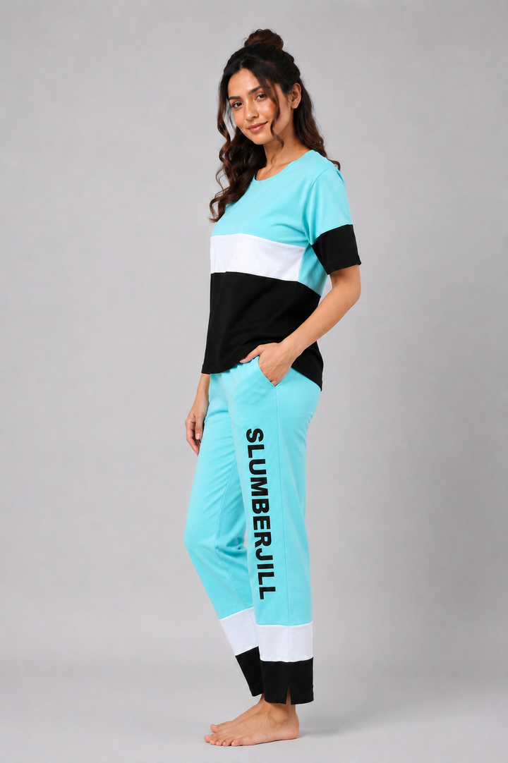 Slumber Everyday Aqua Cascade Lounge Set Made of Cotton