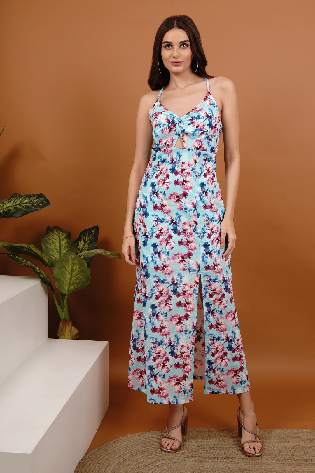 Floral Serendipity Women Front long dress with slit