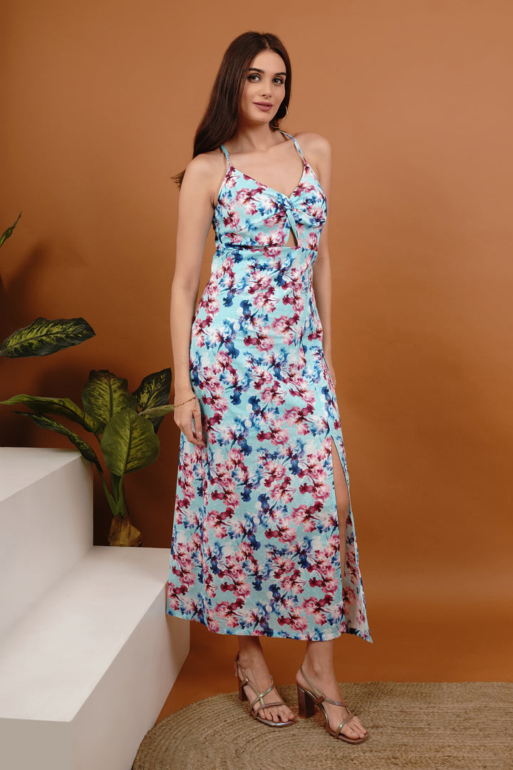 Floral Serendipity Women Front long dress with slit