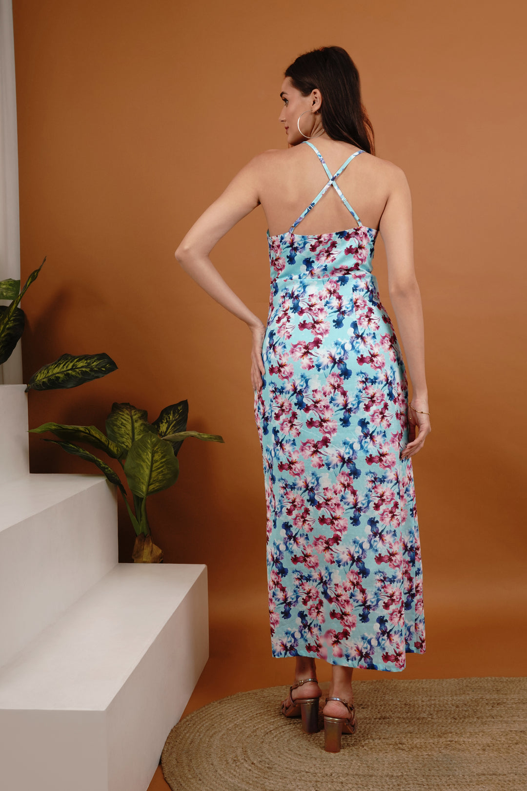 Floral Serendipity Women Front long dress with slit