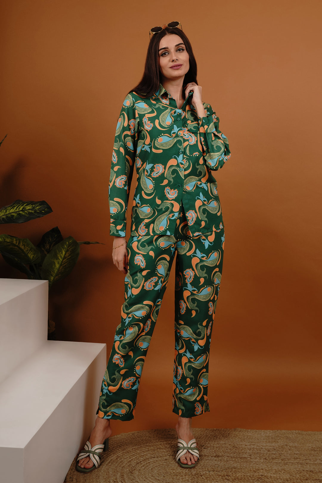 Mystic Collared Womens shirt and trouser co ord set 