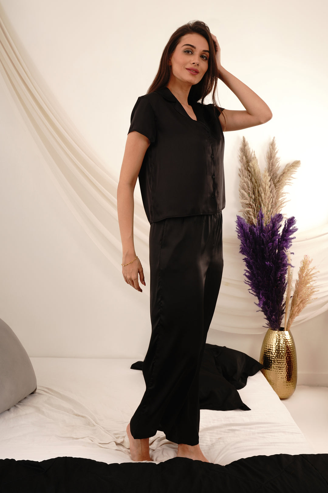  Midnight Luxe Collared ​black pajama set for women