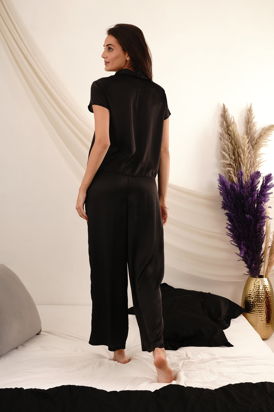  Midnight Luxe Collared ​black pajama set for women