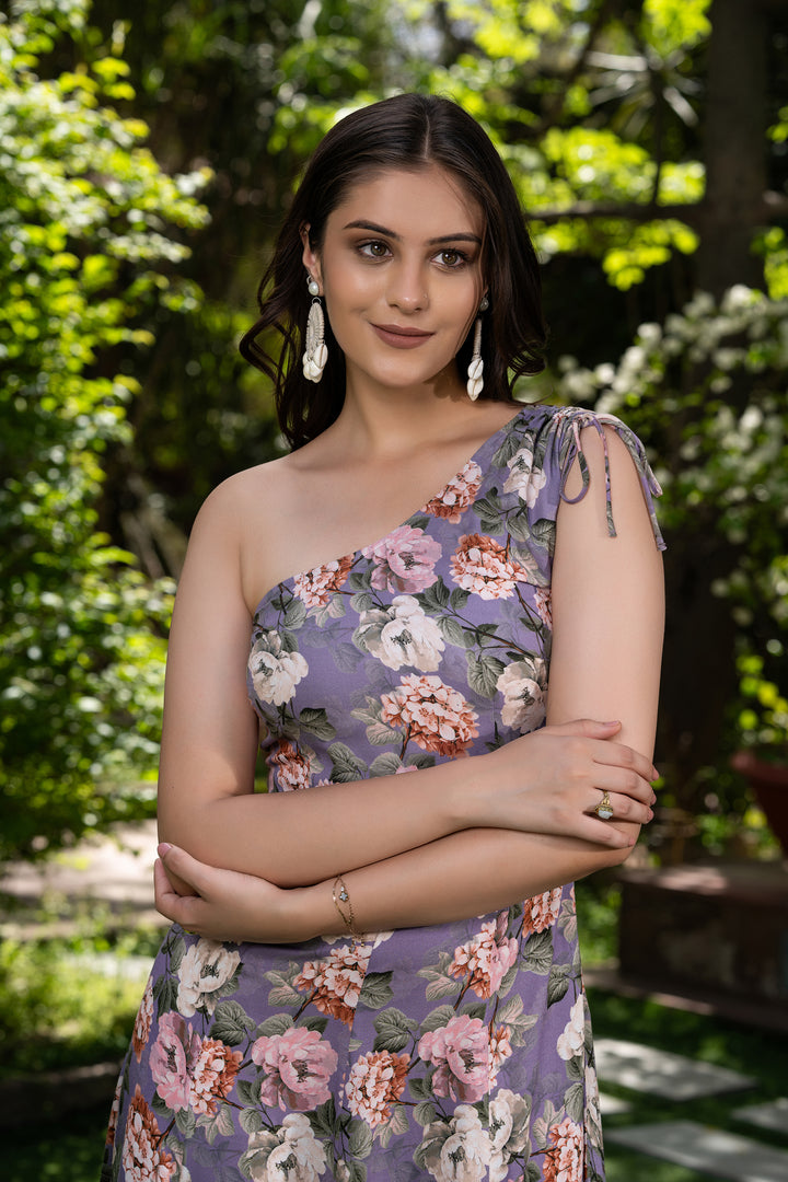 Mystique Flora One-Shoulder long Dress