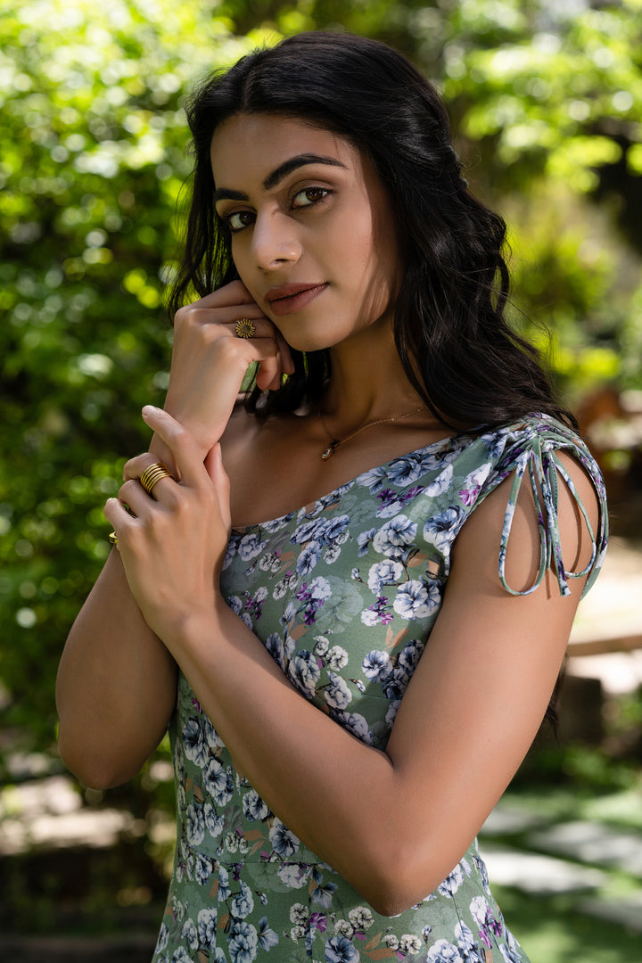 Floral Cascade One-Shoulder long  Dress