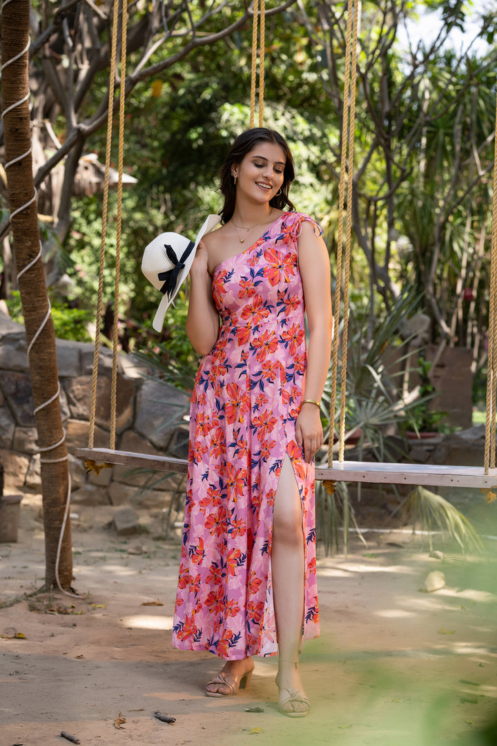 Blooming Elegance One-Shoulder long Dress
