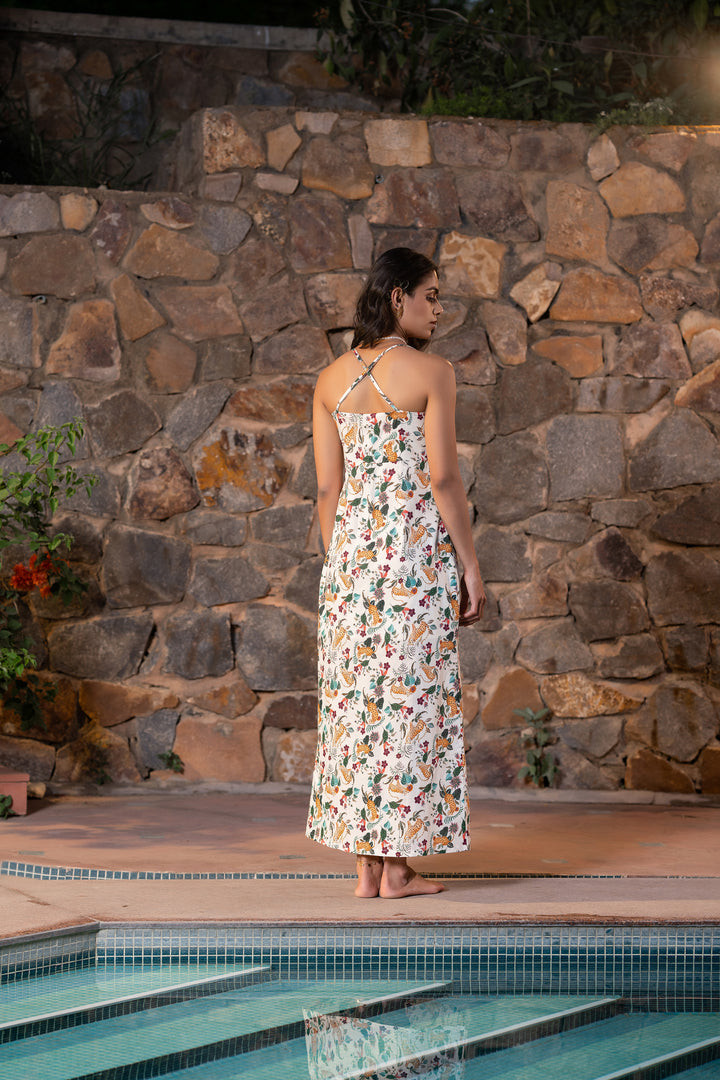 Floral Safari Front Twist Cutout Side Slit Dress