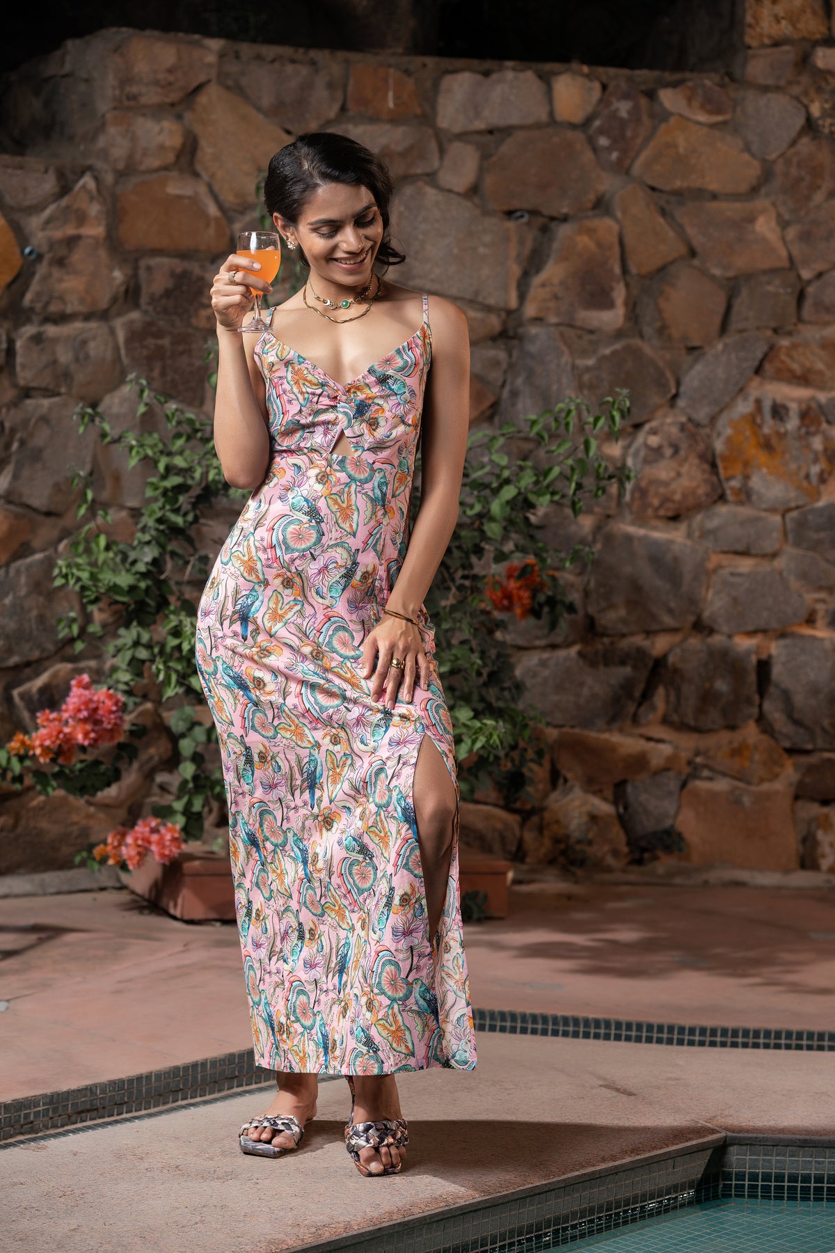 Shop Tropical Dream Front Side Slit long floral dress Women