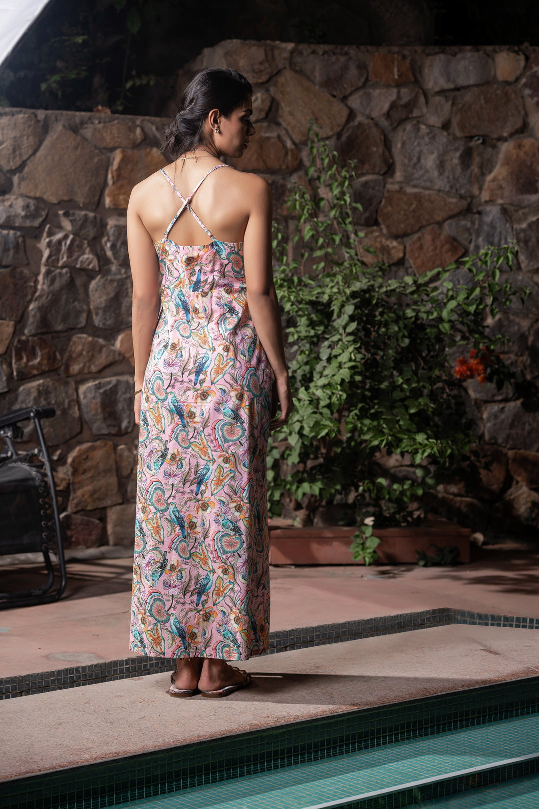 Tropical Dream Front Twist Cutout Side Slit Dress