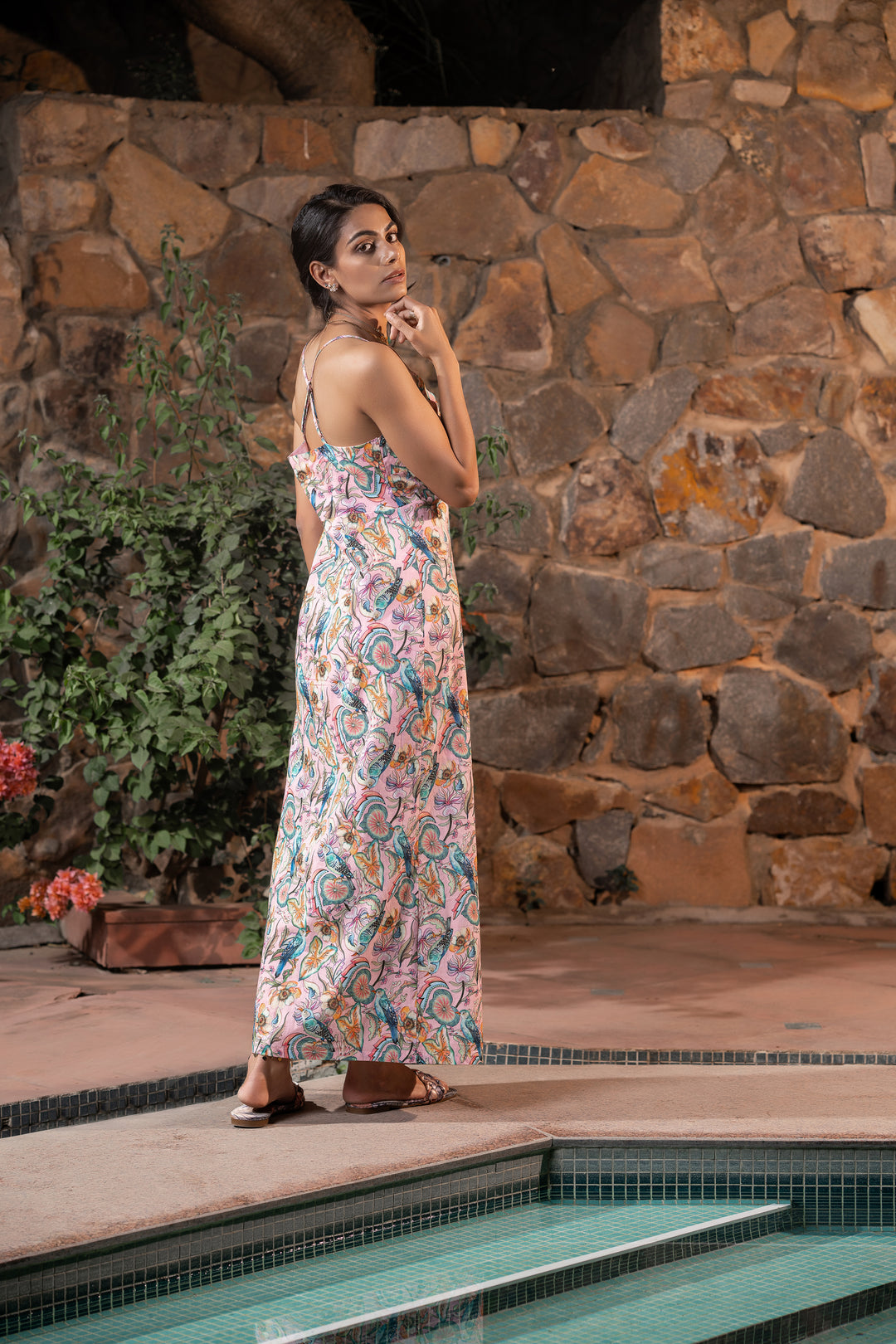 Tropical Dream Front Twist Cutout Side Slit Dress