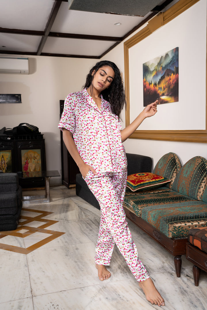 Cherry Crush Button Down PJ Set in Japan Satin