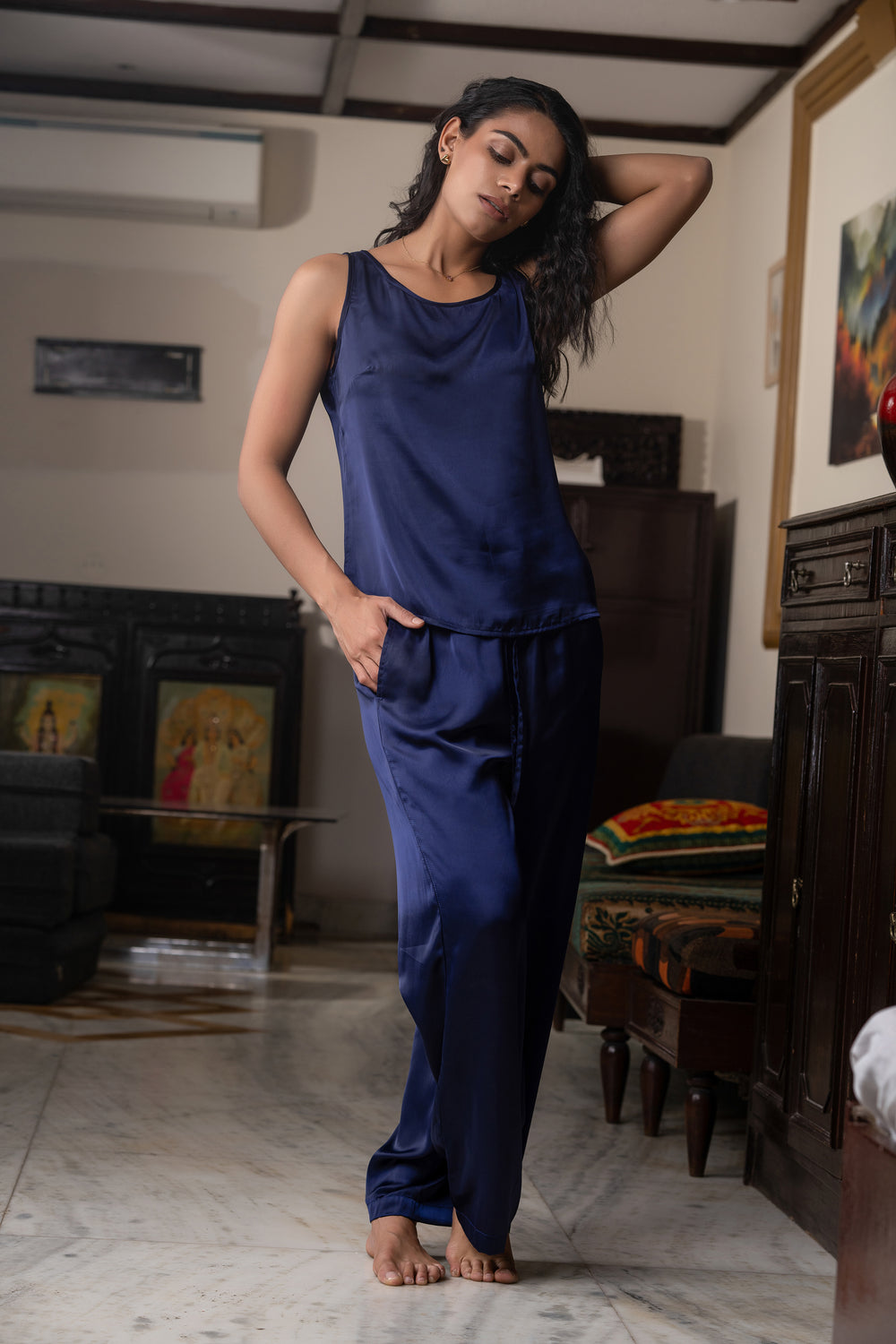Midnight Sky Sleeveless Blue Pajamas With Pocket