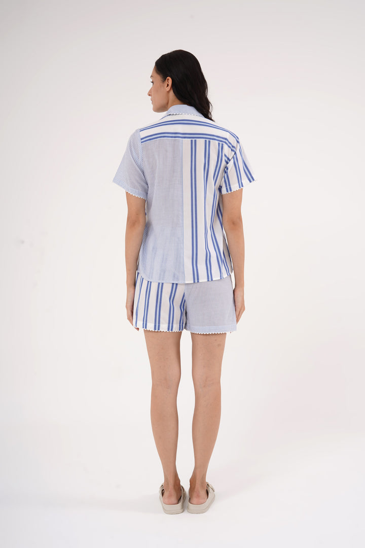 Blue Harmony Stripe PJ Set in 100% cotton