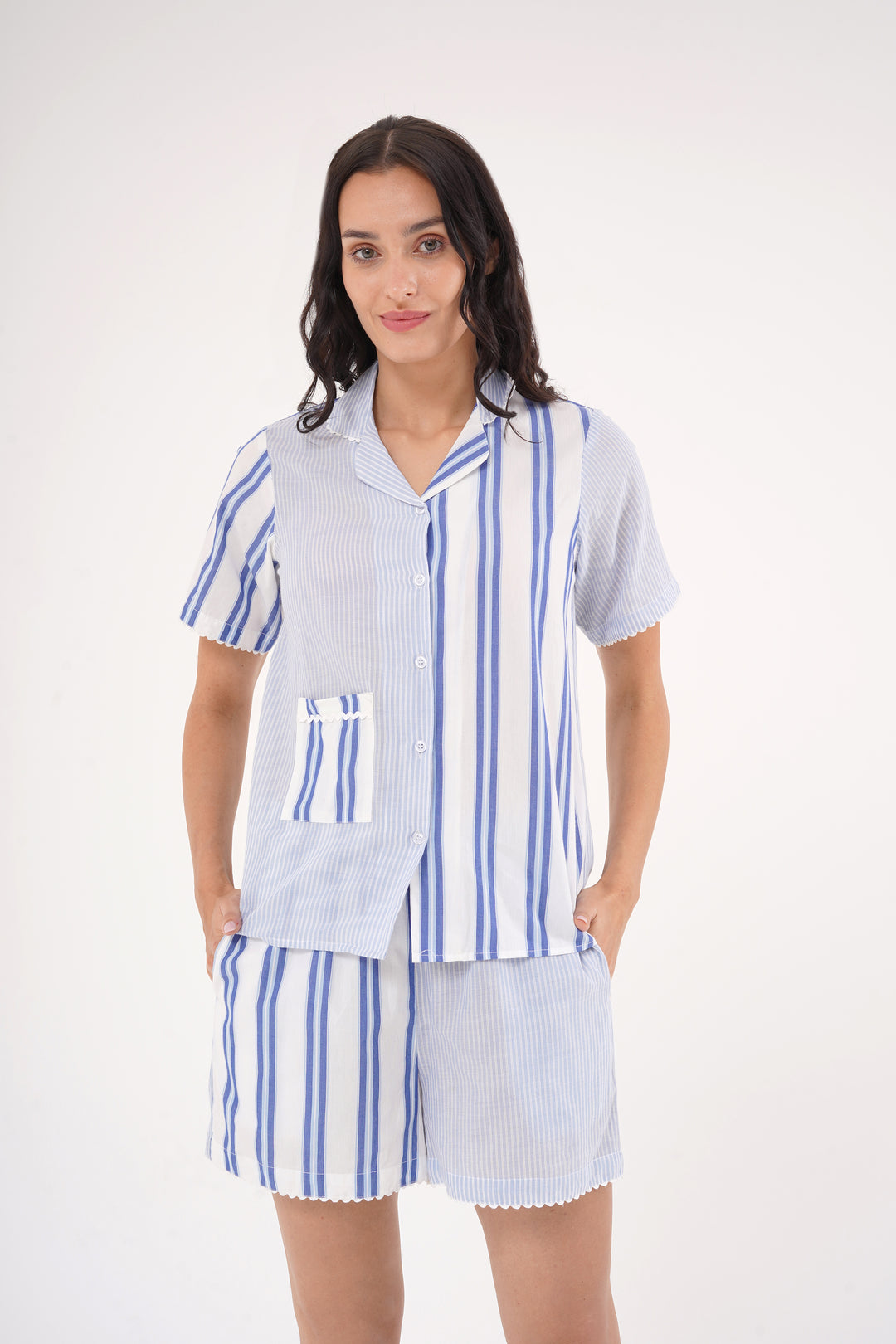 Blue Harmony Stripe PJ Set in 100% cotton