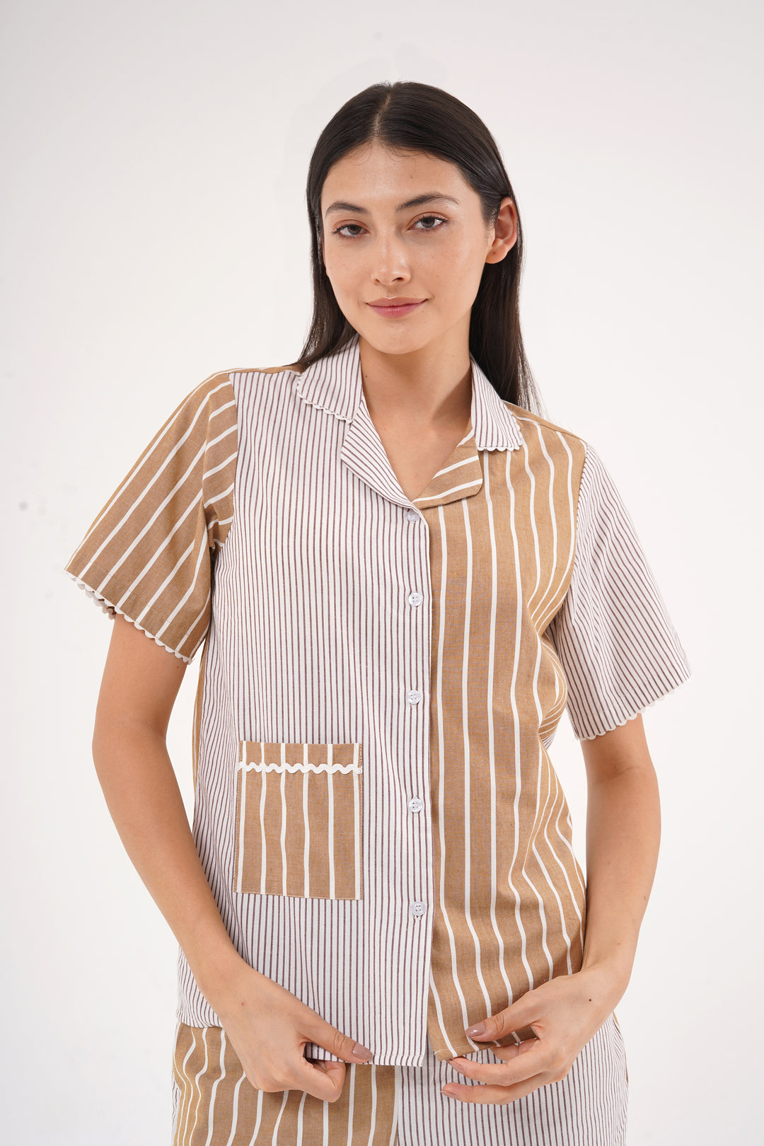 Mix & Match Stripe beidge pj set in 100% Cotton