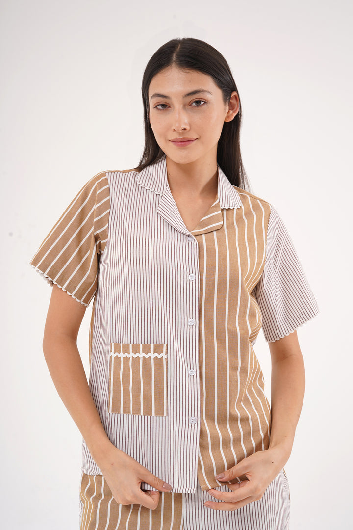 Mix & Match Stripe beidge pj set in 100% Cotton