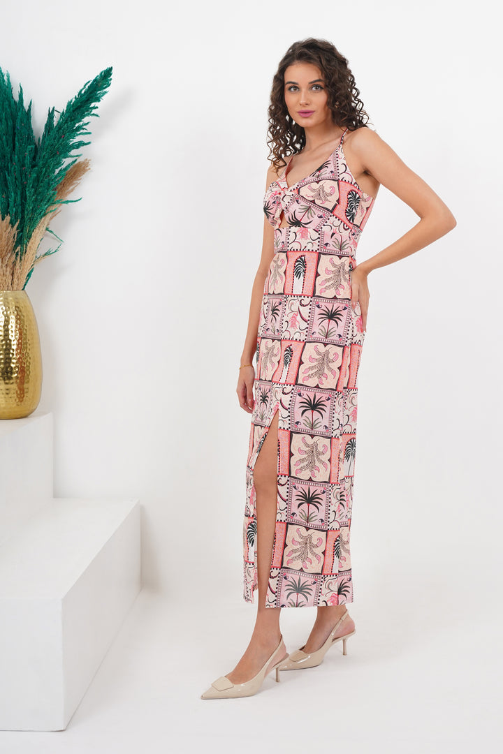 Floral Mirage front Twist Cutout Dress