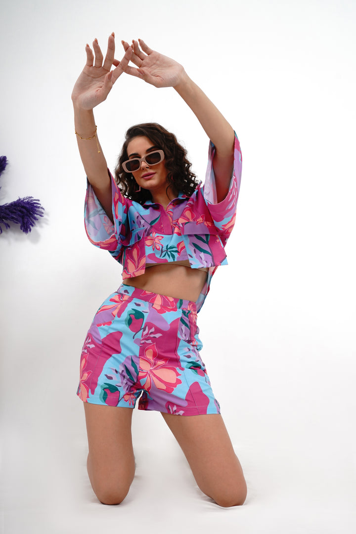  Loose-Fit Printed 3/4 Sleeve Shorts and Shirt Co Ord 