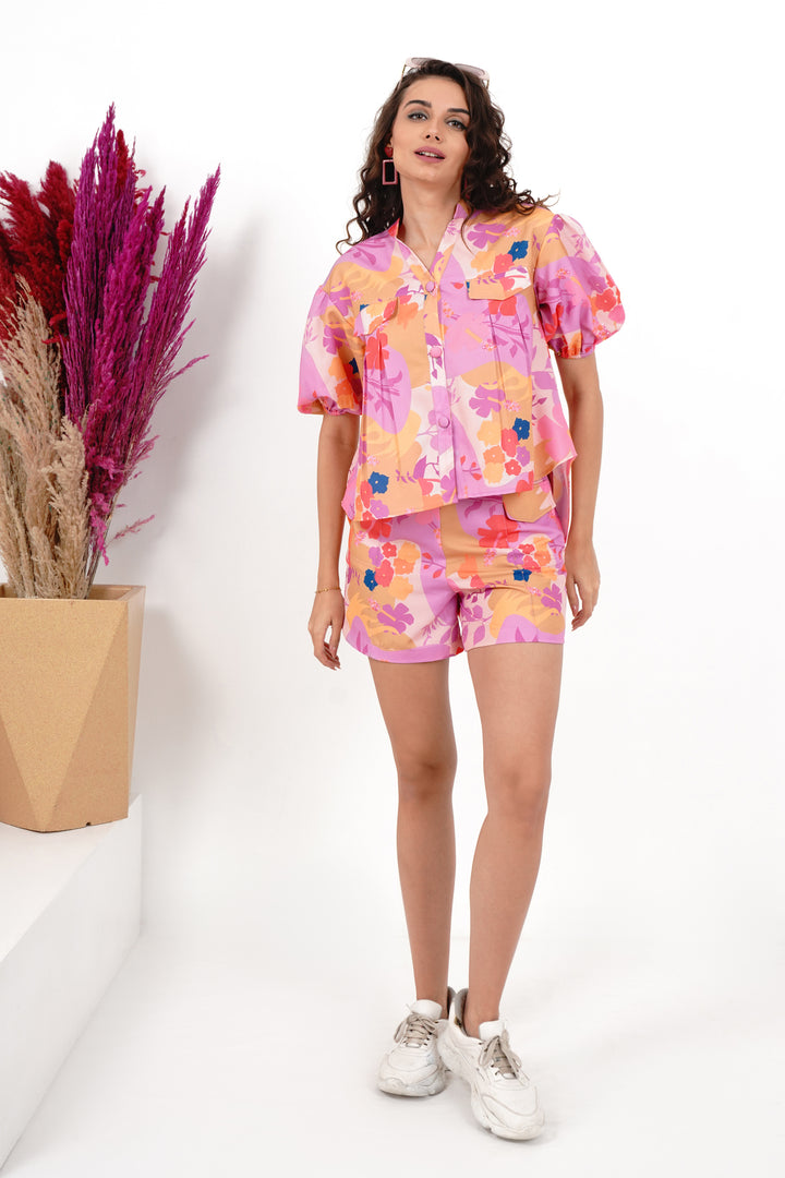  Knife pleat Style Printed Loose Shorts and Top Set