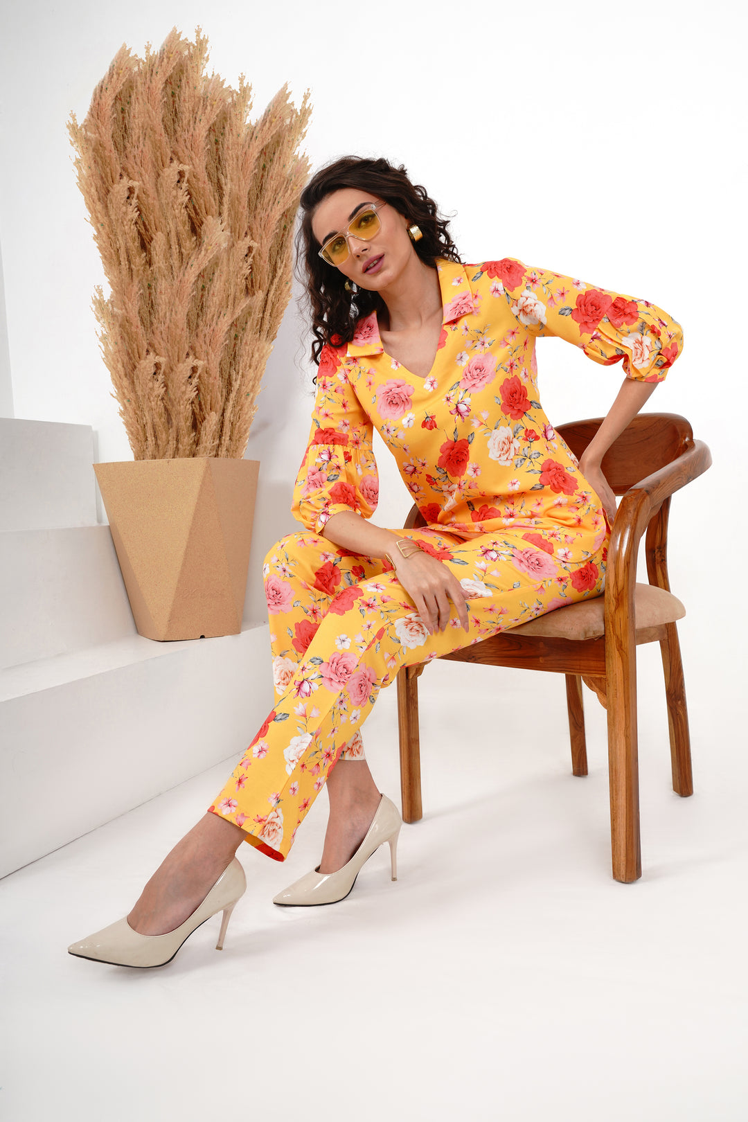 Floral Puff Sleeve Printed floral co ord set for women