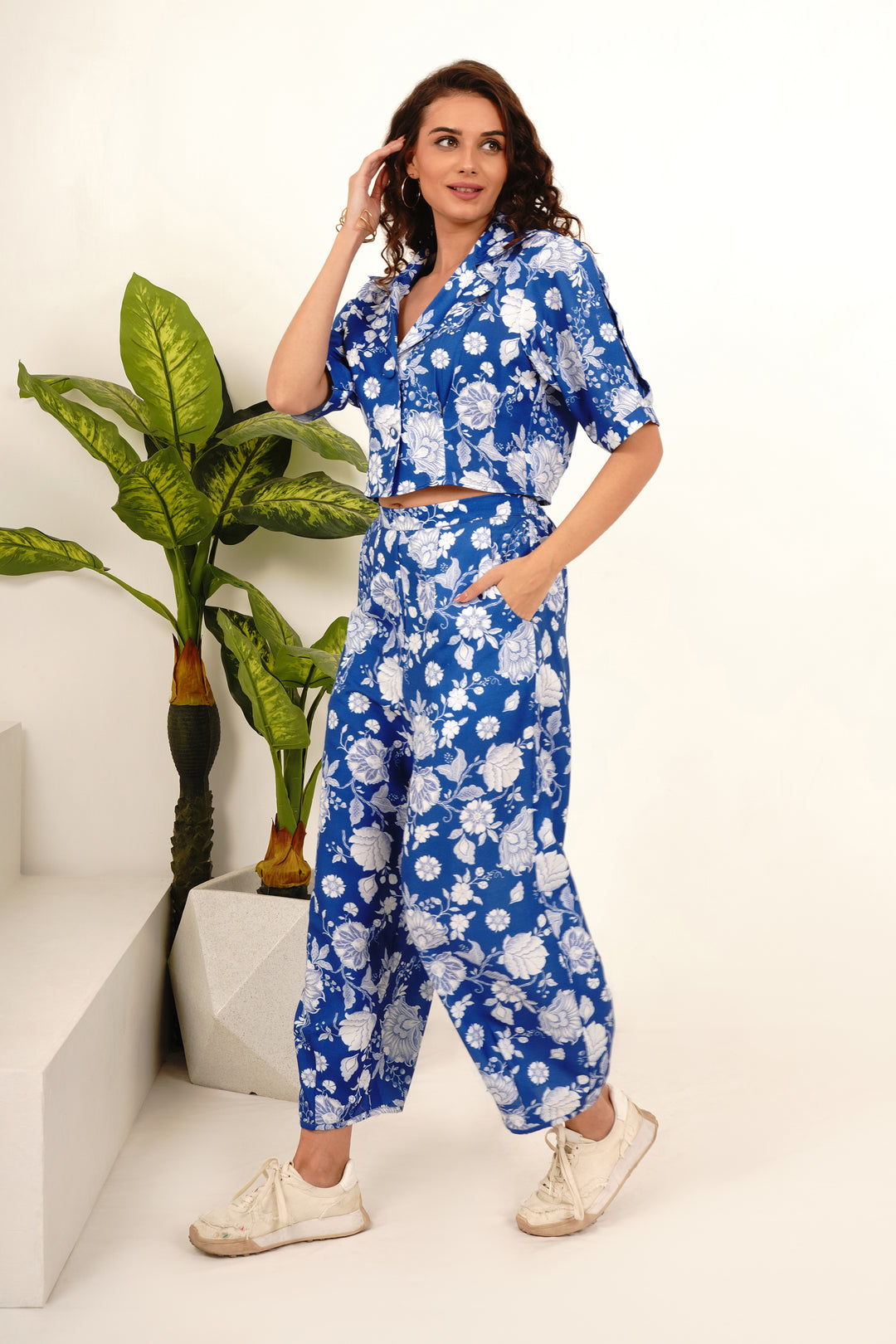  Extended Collar Calf-length Co Ord Shirt and Trousers