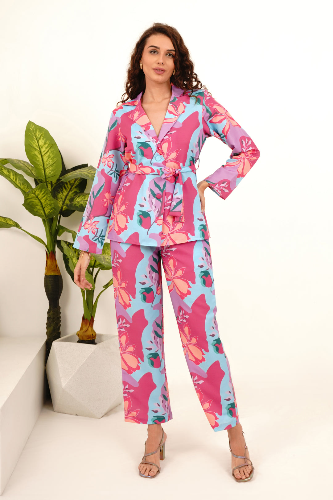 Printed Full Sleeve Blazer Co Ord Set for Ladies