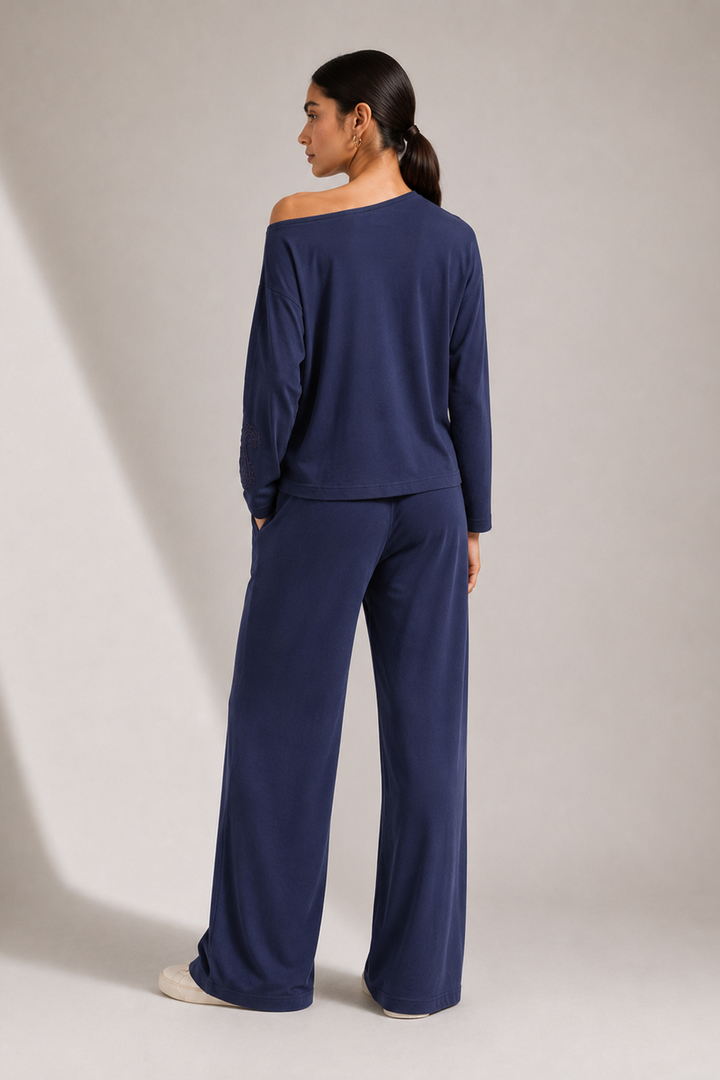 Cotton Comfort Jersey Blue Flared Pants