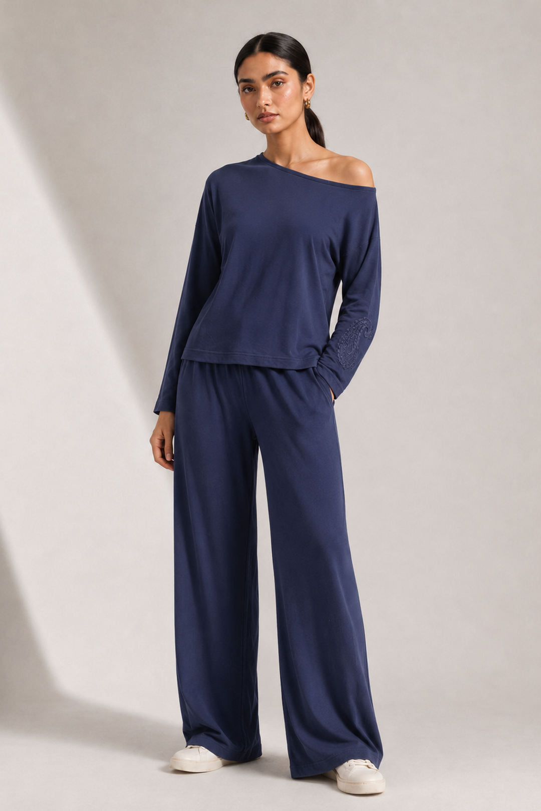 Cotton Comfort Jersey Blue Flared Pants