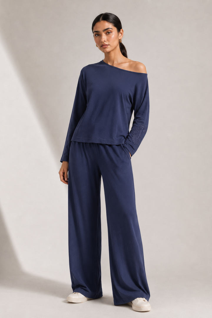Cotton Comfort Jersey Blue Flared Pants
