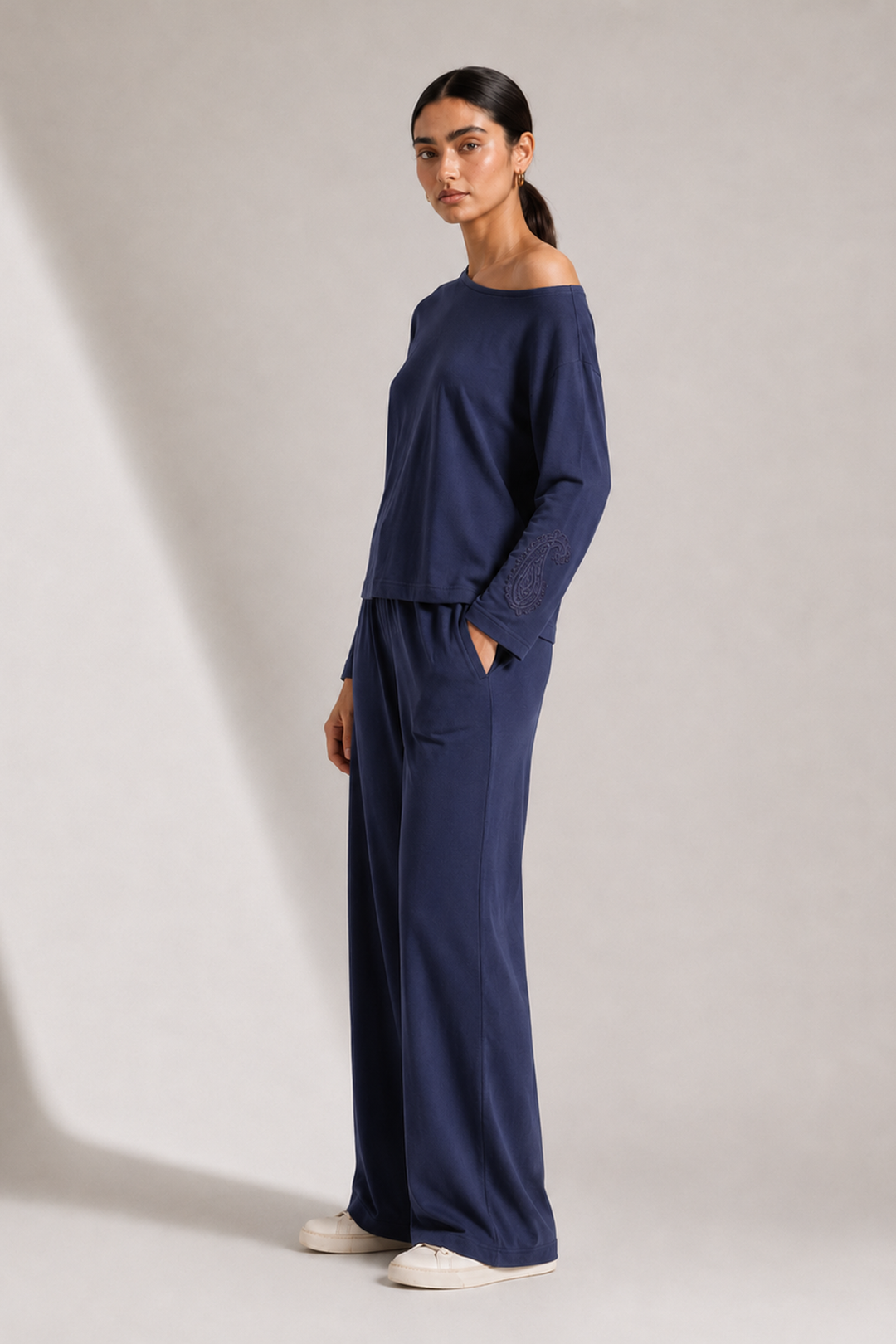 Cotton Comfort Jersey Blue Flared Pants