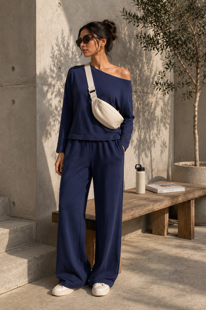 Cotton Comfort Jersey Blue Flared Pants